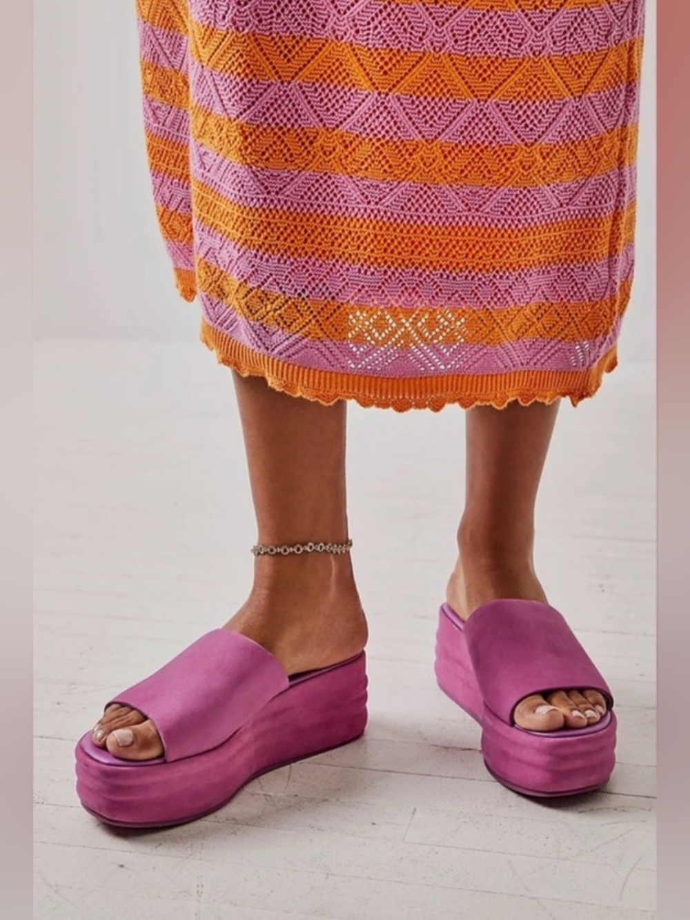 Free People Women’s Harbor Flatform Sandals Fuschia Flirt Size US 9 EU 40